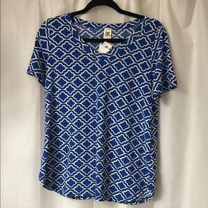 New Sew In Love‎ Blue and White Geometric Short Sleeve Tee